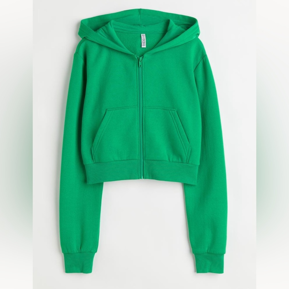 H&M Short Hooded Sweatshirt Jacket (Green)